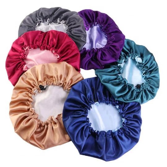 

Satin Elastic Adjustable Adult Trendy Fashion Shower Hat All Seasons Double Elegance Eco-Friendly Bath Hat, Black/khaki/purple/navy blue/dark blue/light blue/burgundy