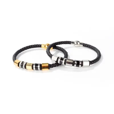 

Hot Sale Unisex Braided Leather Cord Magnetic Buckle Bracelet for Men Jewelry Wholesale, Gold, silver