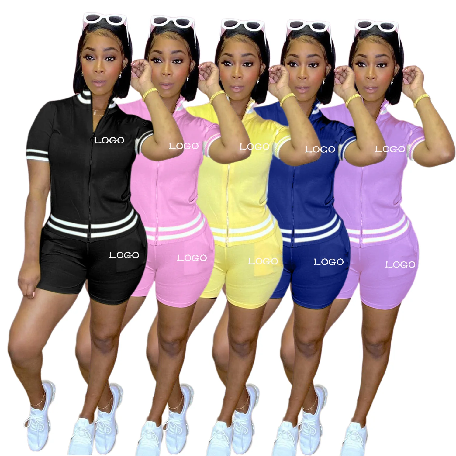 

New Arrivals 2021 Trendy Plus Size Short Sleeve Jacket Cc Joggers Set Casual Women 2 Two Piece Pants Set Fall Spring Clothing, Picture
