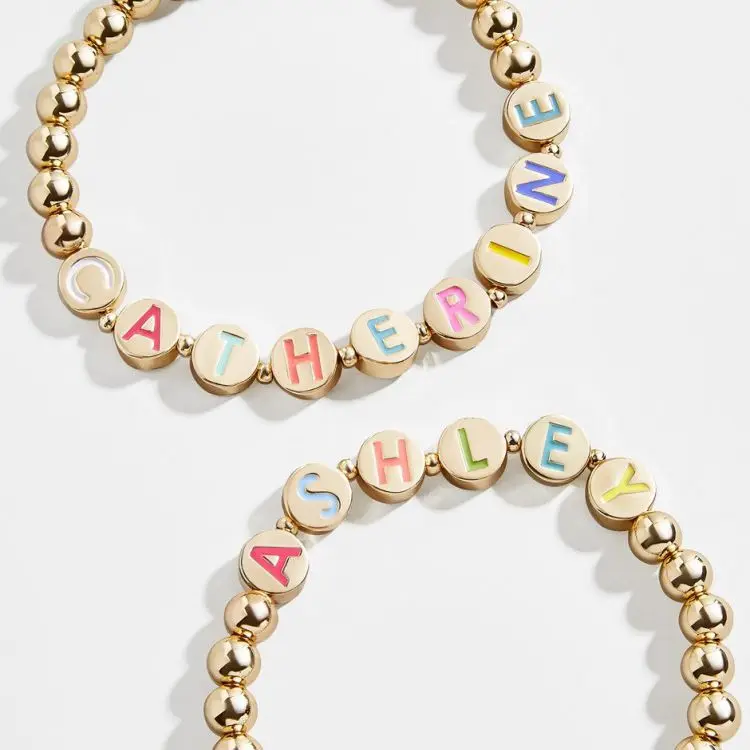 

HOT Sale Enamel Colorful Beads Fashion Custom Letter Charms Beach For bracelet anklet, 18k gold
