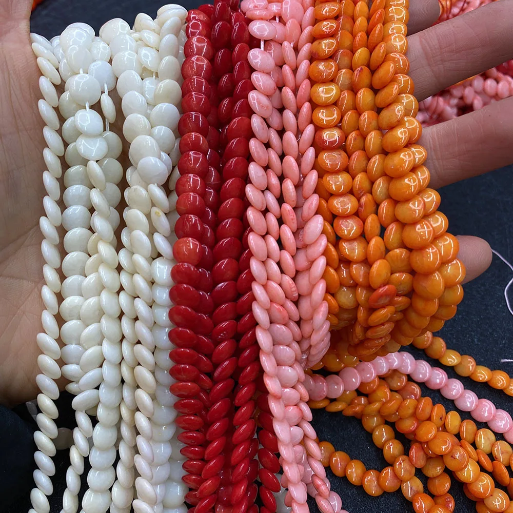 

New design dyed color 3*6mm 4*8mm round shape loose coral flat beads Wholesale synthetic red coral beads for bracelet diy