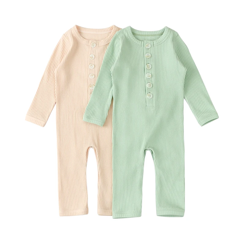 

2021 Ins Solid Color Natural Rib Jumpsuit Baby Girls' Rompers Toddler Summer Baby Clothes Romper Solid Cotton Ribbed Jumpsuit, Multi colors
