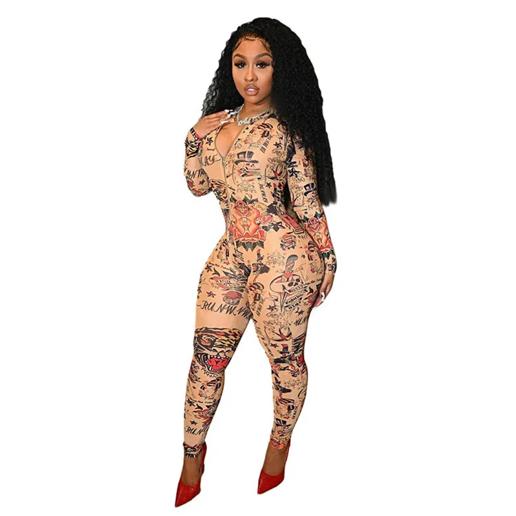 

sexy printed long sleeve women jumpsuits and rompers womens jumpsuits women 2021, Customized color