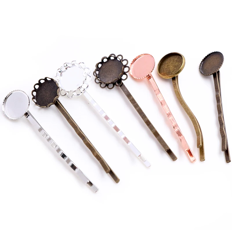 

10pcs/lot 12mm Copper Material Hairpin Blank Base Setting Hair Pins Clips Cabochon Cameo Bezel Trays DIY Jewelry Findings, Multi-colors