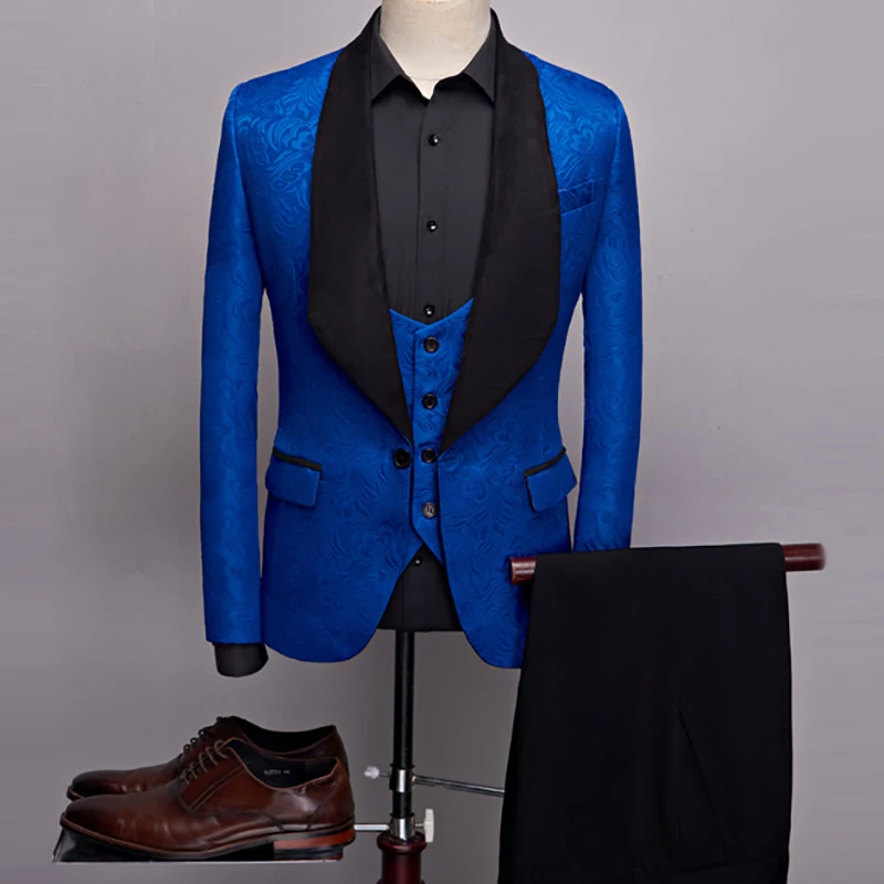 

Jacquard Shawl Lapel Man Suit Groom Wedding Men's Blazer Groomsmen Suits 3 Pieces Jacket Vest Pants Tie, Customized color