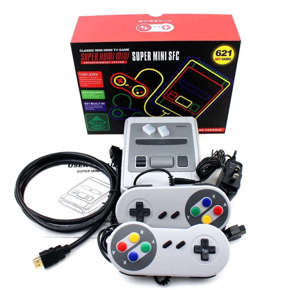 

HD Video Game Console Retro FC 8 Bit Built in 621 Classic Games Consoles Player 2 Controllers Console