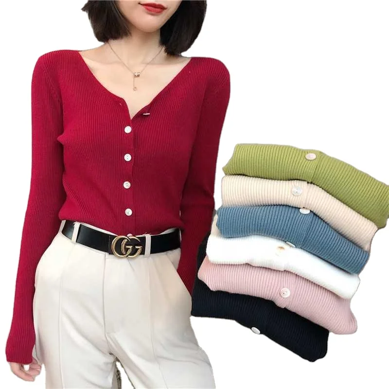 

Women's V-neck sweater with knitted cardigan thin spring and autumn bottoming shirt