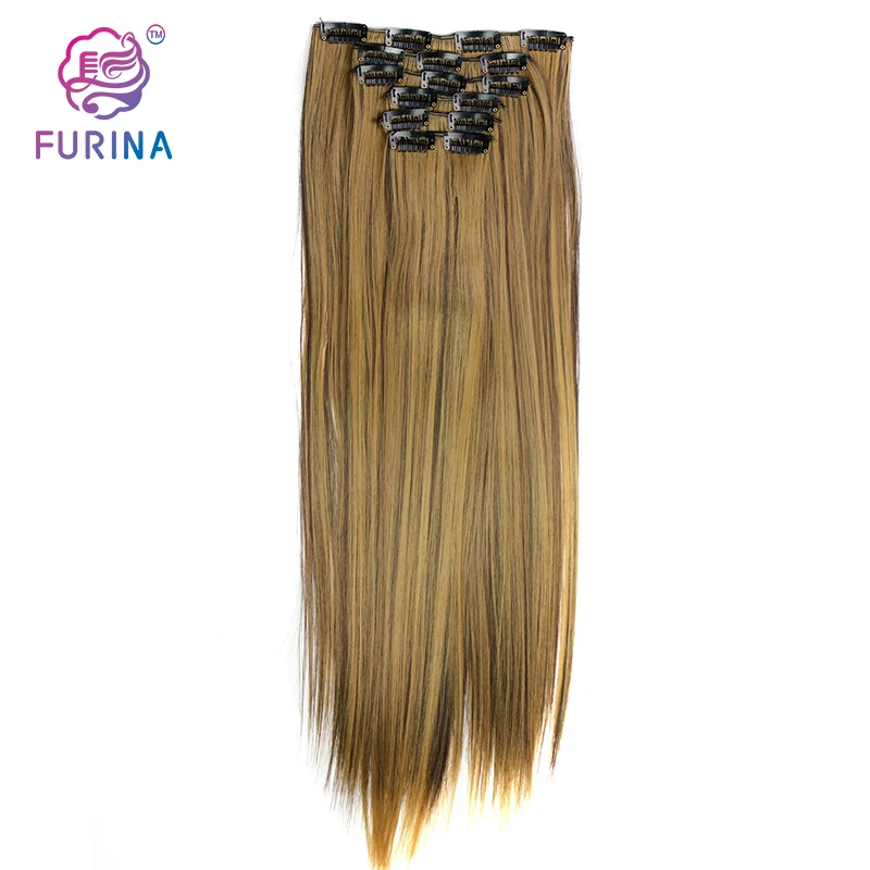 

24 inch heat resistant fiber hairpiece One Piece 5clips Straight Synthetic Clip in Hair Extensions seamless hair for white women