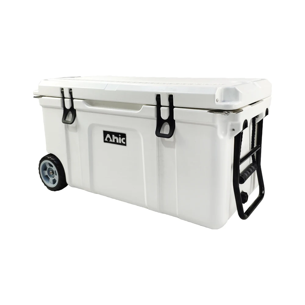 

AHIC 80 QT roto molded plastic ice chest cooler box with wheel cooling box for outdoor camping and fishing