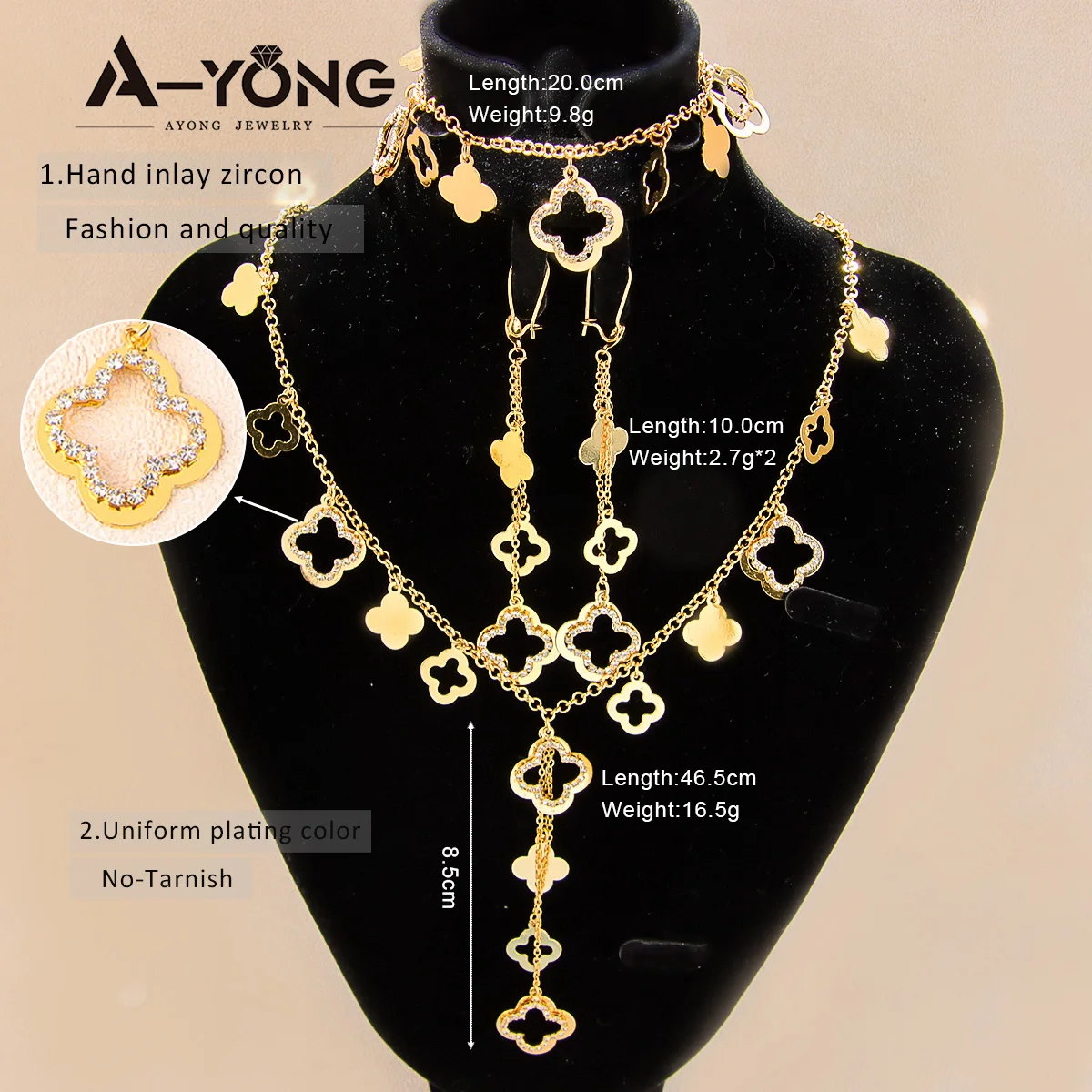 

Hot Style Jewelry Gems for Hollow Necklace Cubic Zirconia Jewelry Set Bridal Four-leaf Clover Jewelry Set
