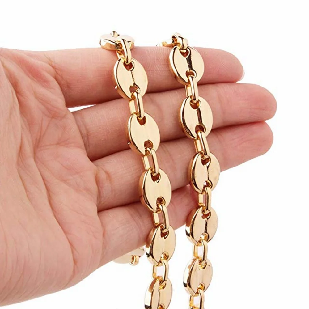

Fashion Solid Stainless Steel Coffee Bean Necklace Biker Jewelry Wholesale Mens Pig Nose Chain Necklace, Steel,gold
