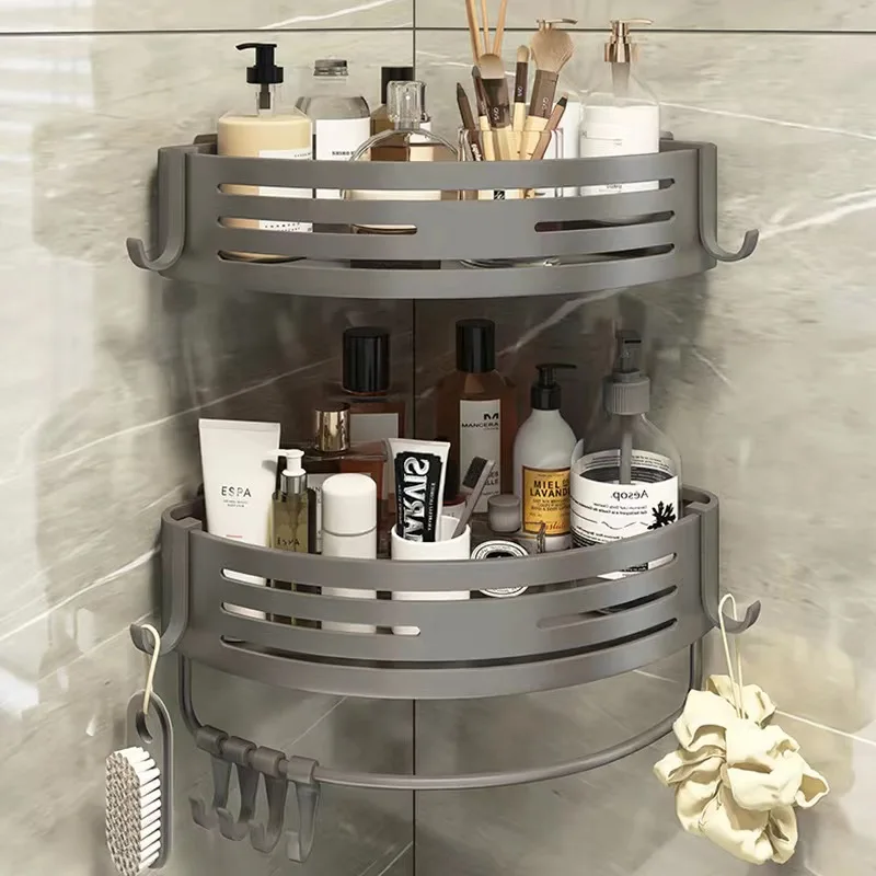 Toilet triangle storage rack space aluminum wall mounted corner storage rack
