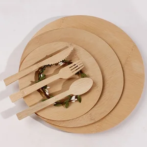 Image of Natural high quality round square disposable wooden plates Palm Leaf Square Biodegradable plates wood bamboo plates