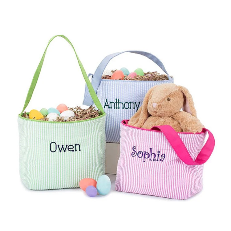 Wholesale Monogrammed Storage Egg Bucket Bag Personalized Seersucker