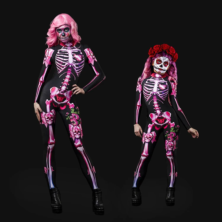 

European and American Party Scary Skull Parent-child Halloween Costume Halloween Costume Kids Adults Jumpsuit, Pink