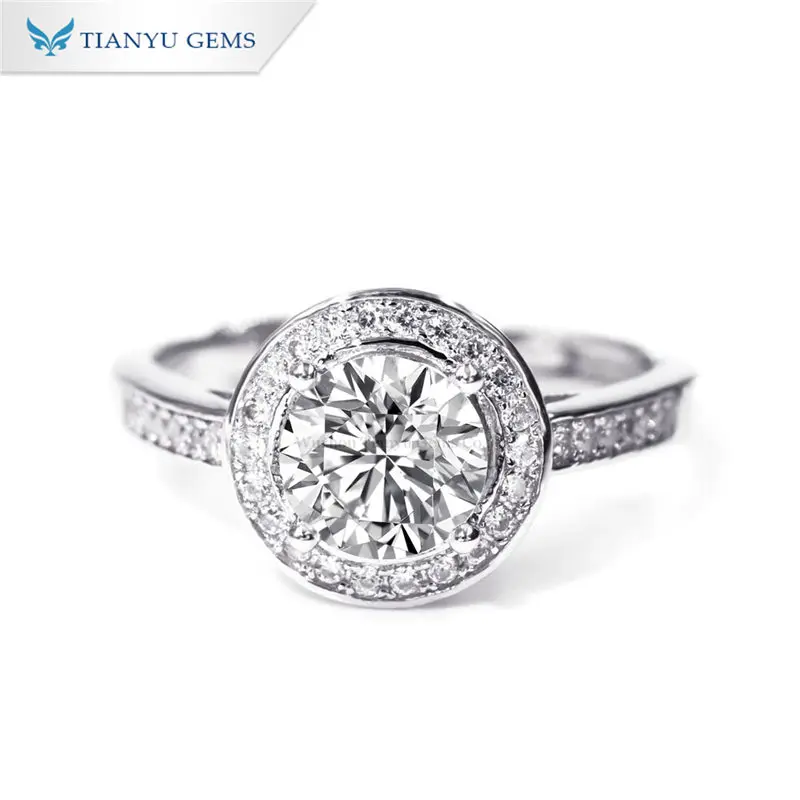 

Tianyu jewelry 18k white gold plated 925 sterling silver trendy 1ct round adjustable rings moissanite