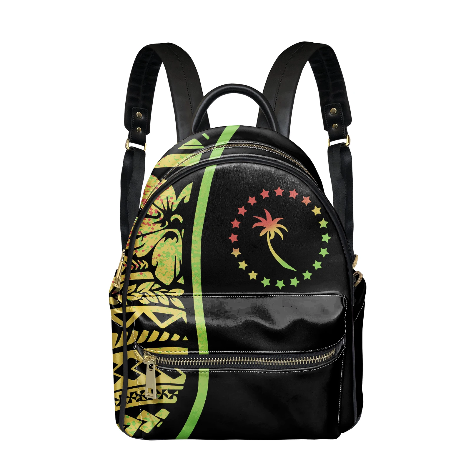 

Chuuk Flag Style With Polynesian Tribal Pattern Custom Personalised Multipurpose Designer Pu Leather Travel School Bag Backpack, Customized color