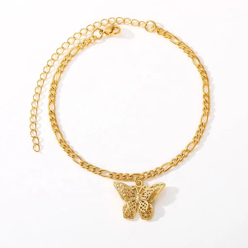 

Cute Butterfly Anklet Charm Cuban Chain Anklet jewellery for Women Girls Animal Anklets Gold