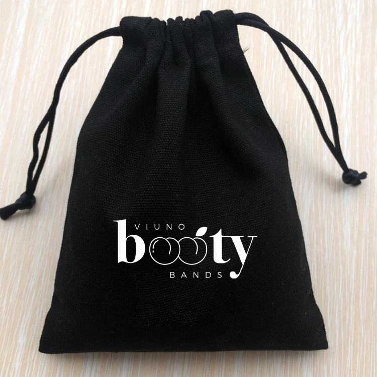 

Custom printed black cotton drawstring bag, Black & customized