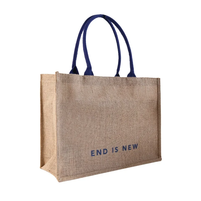 

Wholesale Custom Printed Logo Organic Jute Burlap Linen Shopping Grocery Tote Market Bag With Cotton Handle