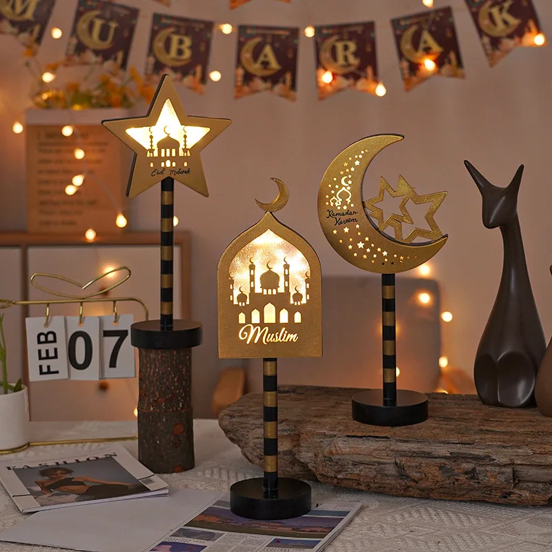 

DAMAI Muslim Eid Mubarak Party Supplies Wood Moon Star Ramadan Lanterns Ramadan Decorations 2024 Table Decor Lights