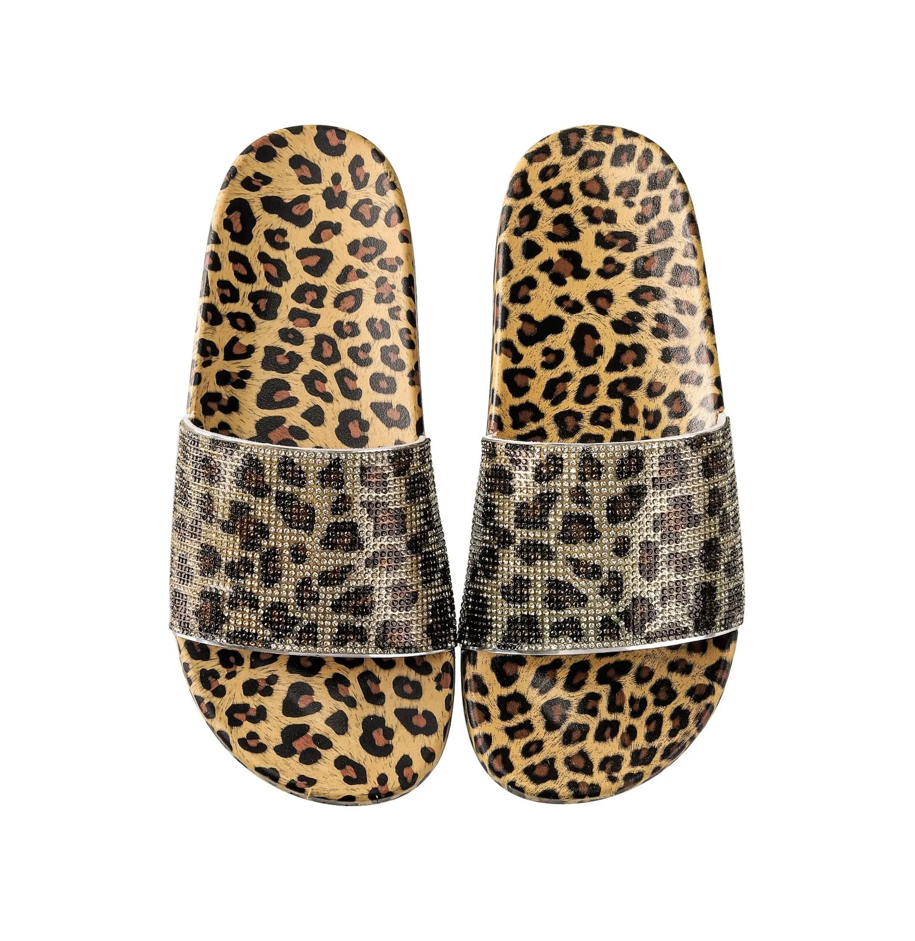 

Leopard Fashion Diamond Flat Sandals For Women's Flats Heels, Leopard print