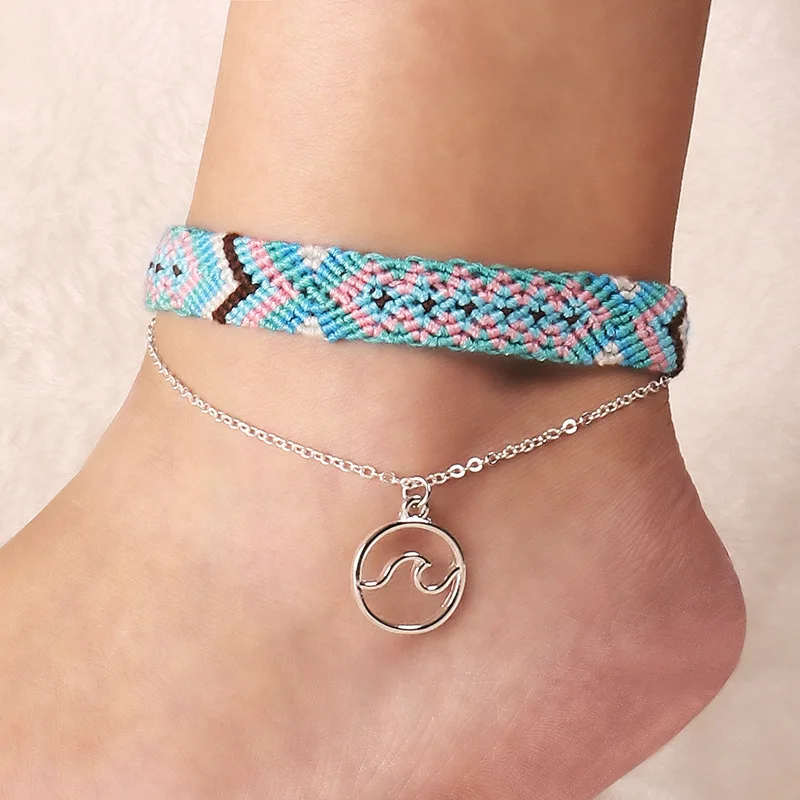 

2022 New Style Chain Colorful Handmade Anklet Bohemia Pendant Woven Anklet Beach Layered Anklet for Women, Pictures show