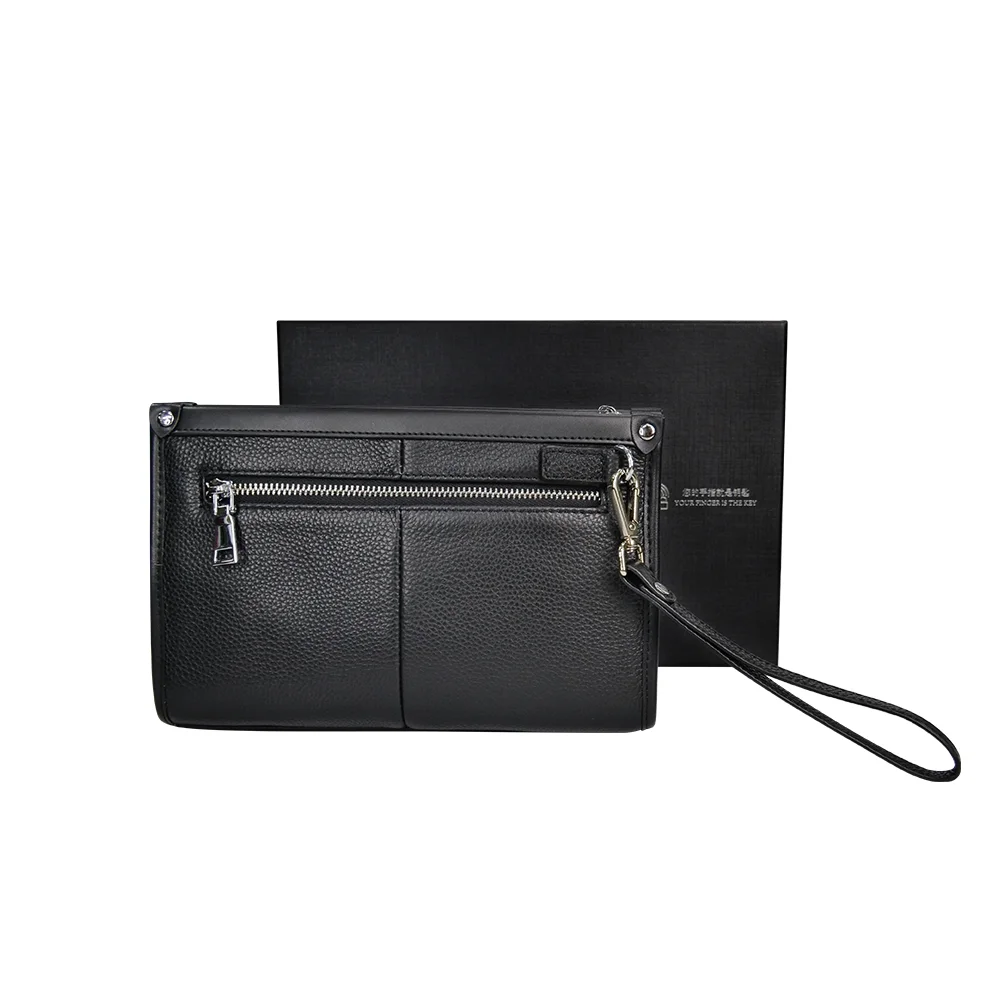 

Wholesale Man Leather Business Office Fingerprint Clutch Handbag, Black+ sliver