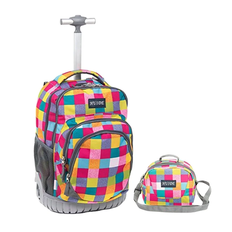 

Wheeled Backpack Carry On Luggage Trolley Rolling School Backpack Set with Lunch Bag