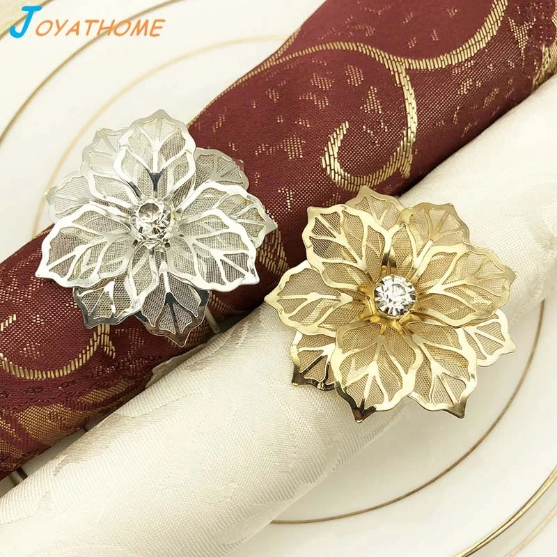 

Golden and Silver Flower Hotel Table Metal Napkin Ring Buckle Rings Towel Buckles Decoration Mariage Wedding