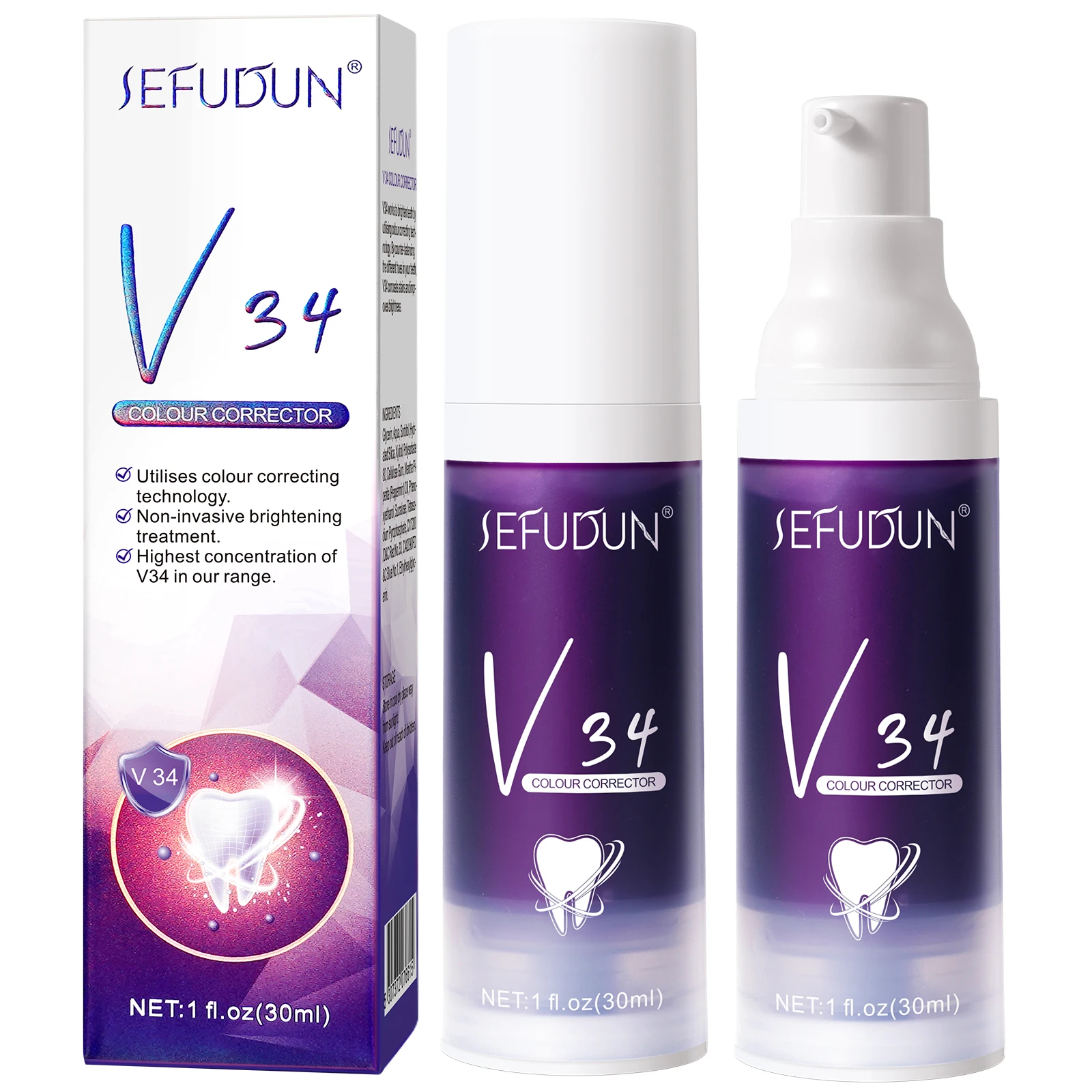 

SEFUDUN Private Label Natural Organic Stain Removal Teeth Whitening Foam V34 Colour Corrector Teeth Whitening Foam Toothpaste