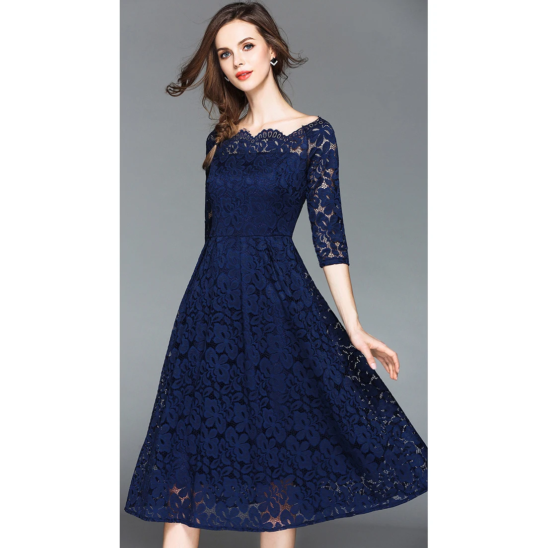 

shein amazon sexy polyester elegant casual fashion lace floral solid color casual dress, Picture shown