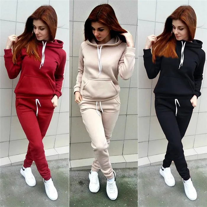 

2021 Fall Women Fashion Streetwear 2 Piece Set Womens Hoodies Joggers Long Sleeve Pants Solid Tracksuit Sweatshirt Sweat Suit