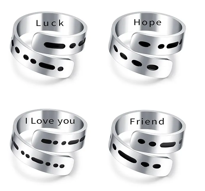 

New arrival adjustable cross ring with morse code for women men decoration, Silver