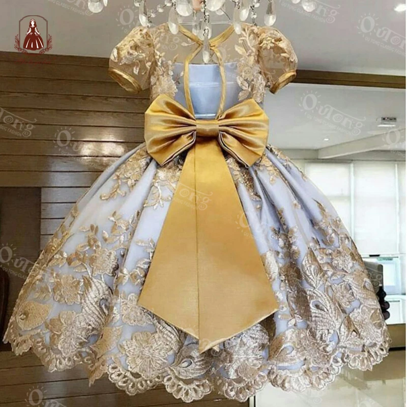 

Robe fille Elegant Bow Vestidos De Nia Puffy Summer Embroidery Princess Children Party Wedding Kids Ball Gown Girl Dress