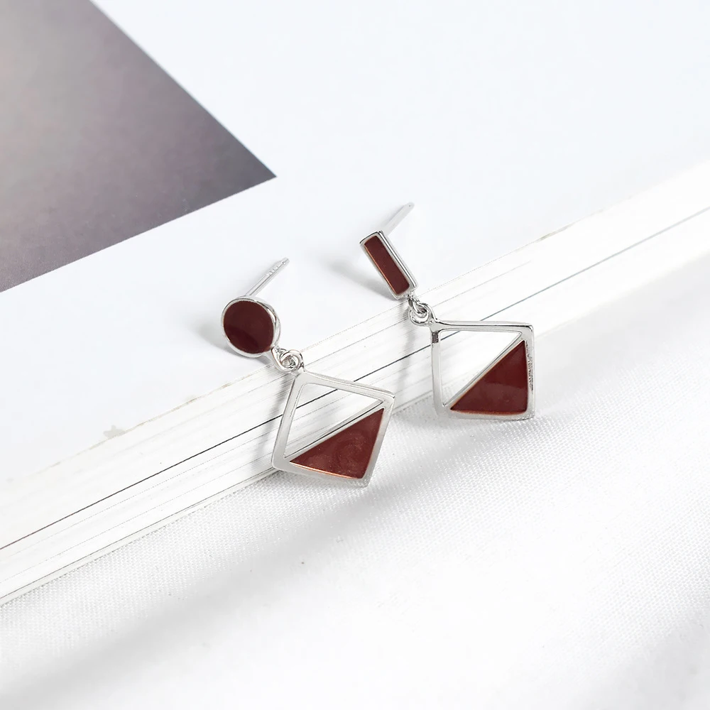 

JUHU Personality hollow geometric asymmetrical drop earrings S925 sterling silver earrings Harajuku style stud earrings jewelry, Colorful