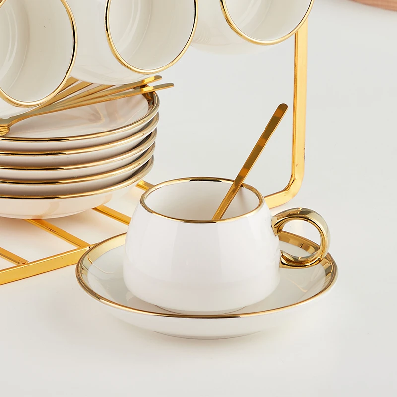 

19 Piece European Luxury Ceramic Tea Coffee Cup And Saucer Set With 6 Cups