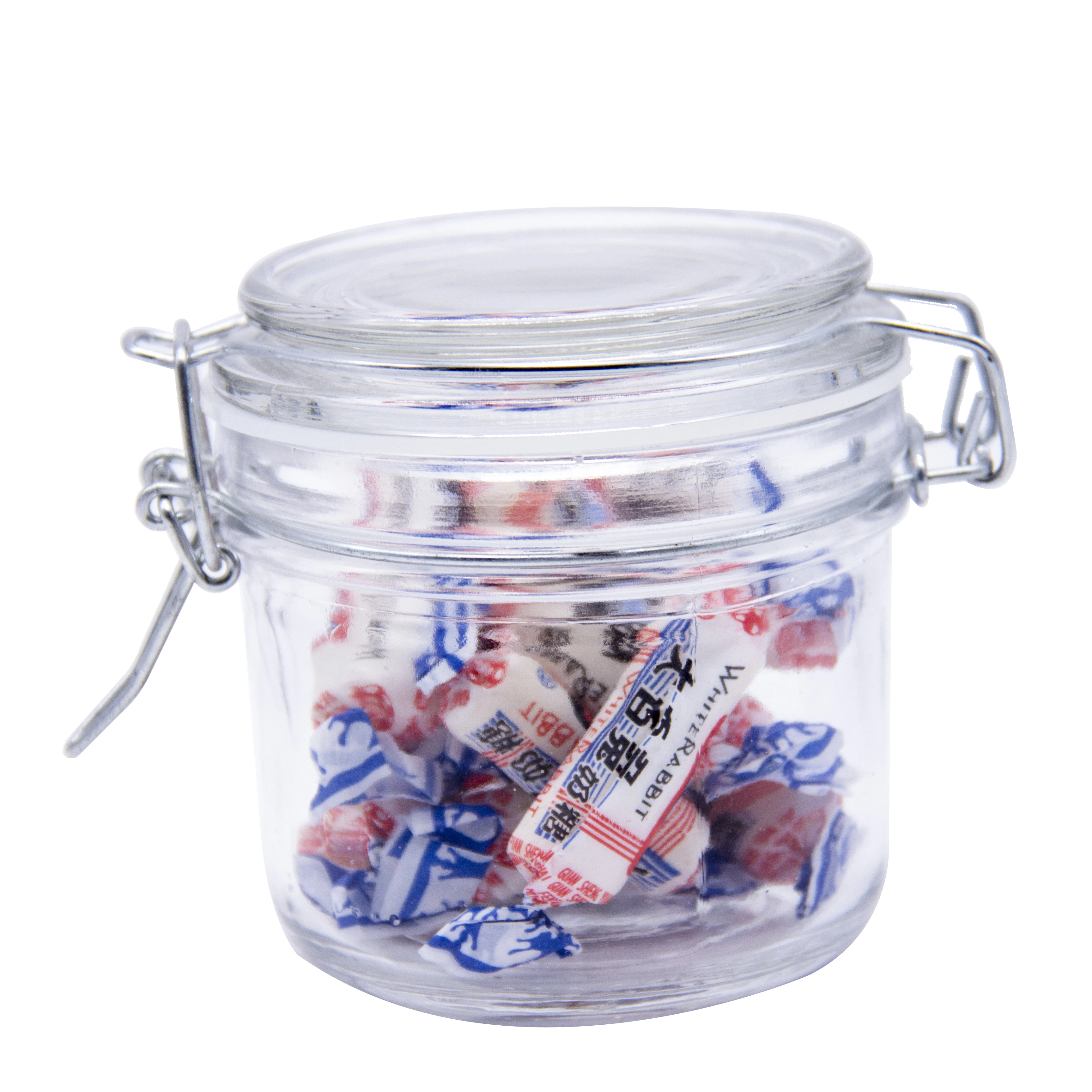 

High quality Round glass canister glass jar with buckle, Clear transparent