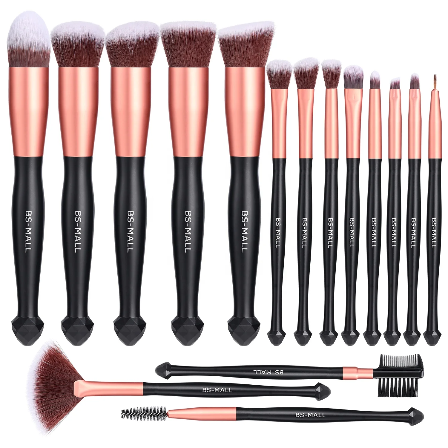 

2021 Custom Private Label Makeup Brushes 16 Piece Synthetic Brush Makeup 2021 BS-MALL New Design Diamond Makeup Brushes, Rose gold