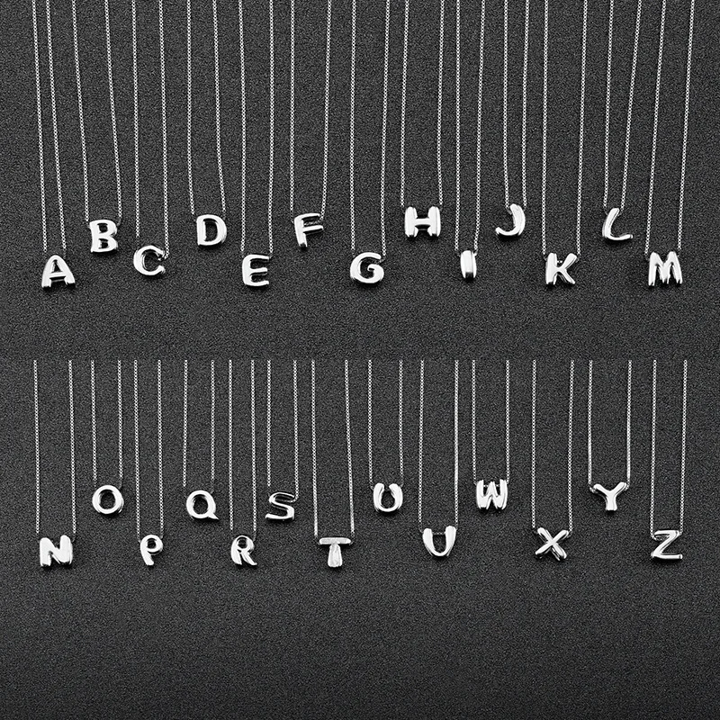 Fashion Minimalist Jewelry 925 Sterling Silver Simple Necklace 26 Alphabet Letter Necklaces for Women