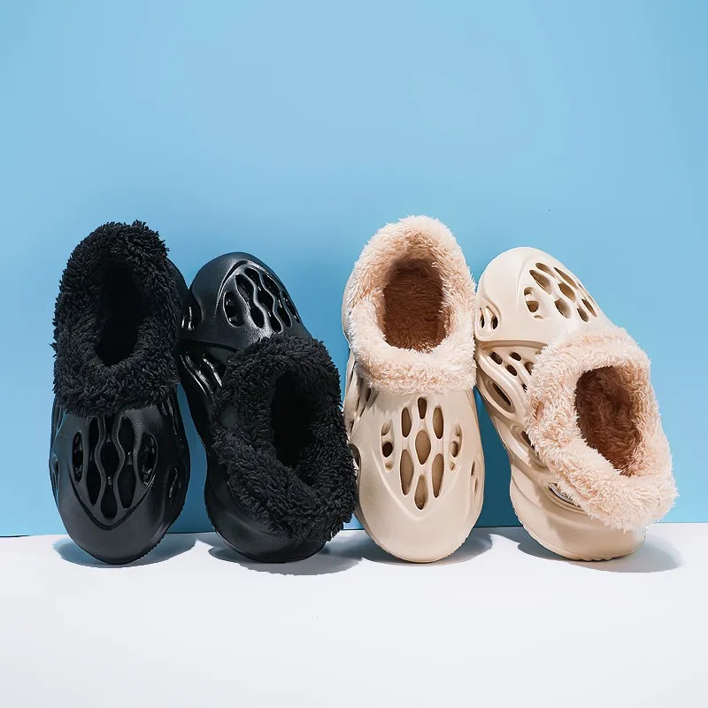 

New Fashion Croc Shoes Slippers Indoor Outdoor Winter Clogs Comfortable Non-slip Casual Shoes Furry Slides for Women Men, Black