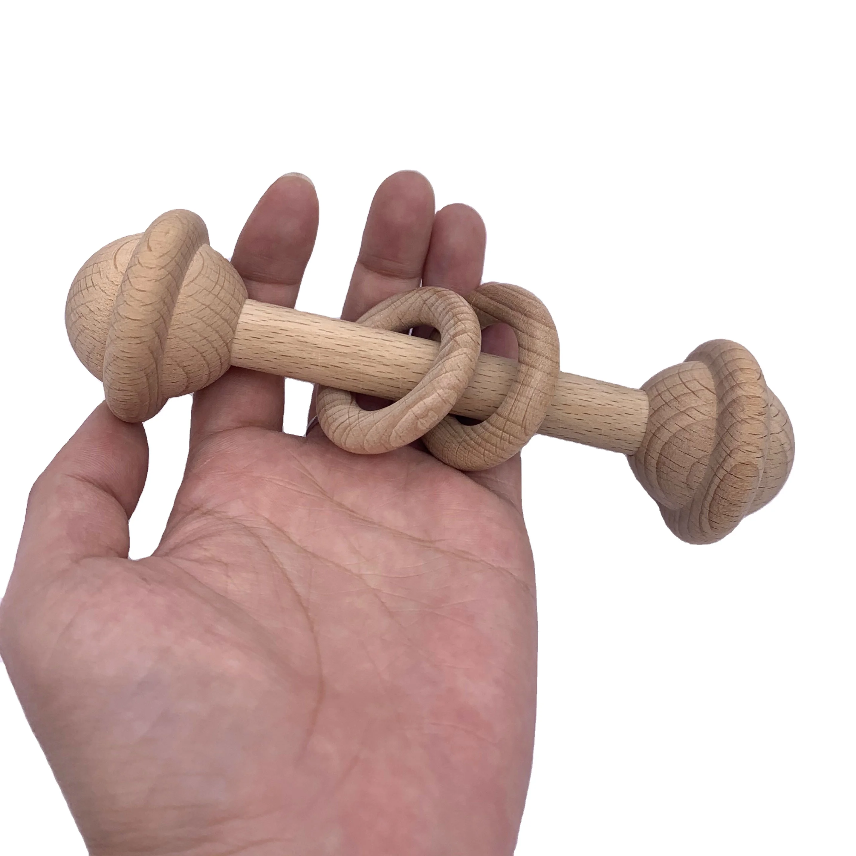 
Organic Beech Wood Ring Teether Wooden Baby Rattle Teething Toys 