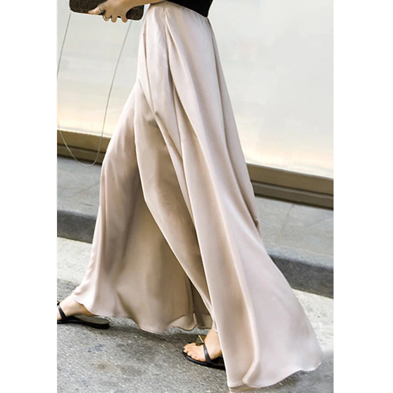 

S-037 2021 summer new ladies chiffon wide-leg pants women high waist long pants women's silk casual pants with big swing