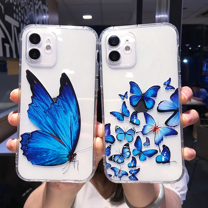 

Creative Blue Butterfly Phone Case Shock-Proof Back Cover for iPhone 12 Pro Max