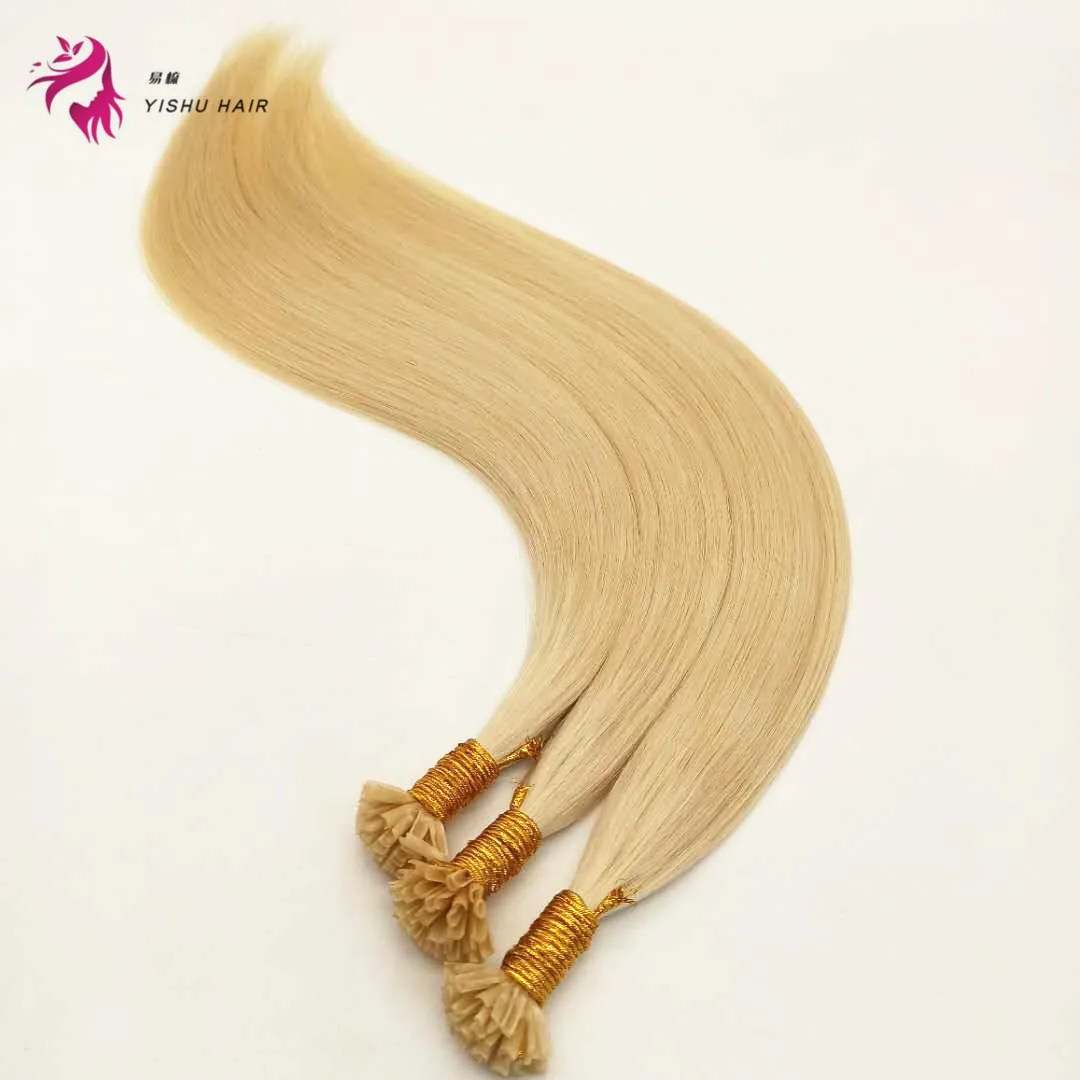 

I V U Tip Double drawn Russian Virgin Pre-Bonded Extension Flat Tip Hair Weave Wholesale, Natural color #1b