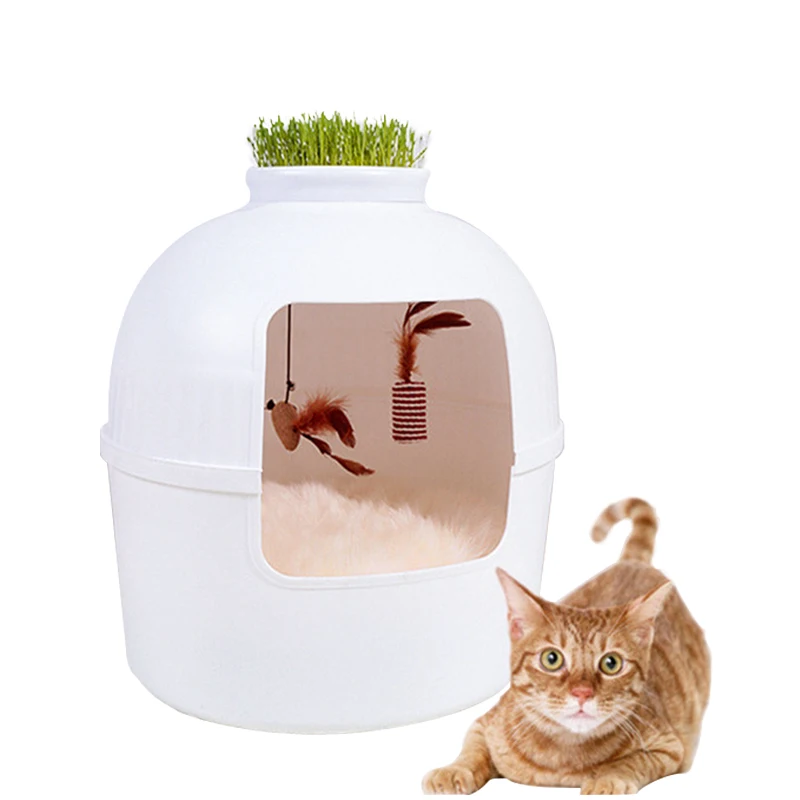 

Hidden Plastic Cat Home Biodegradable Cat Litter Box Pot with Flowers, White