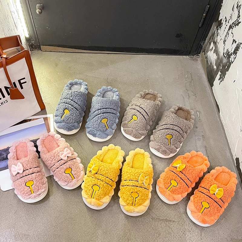 

Winter New Style Home Indoor Cute Non-Slip Soft Bottom Shock-Absorbing Slippers, Orange,pink,khaki,yellow,grey