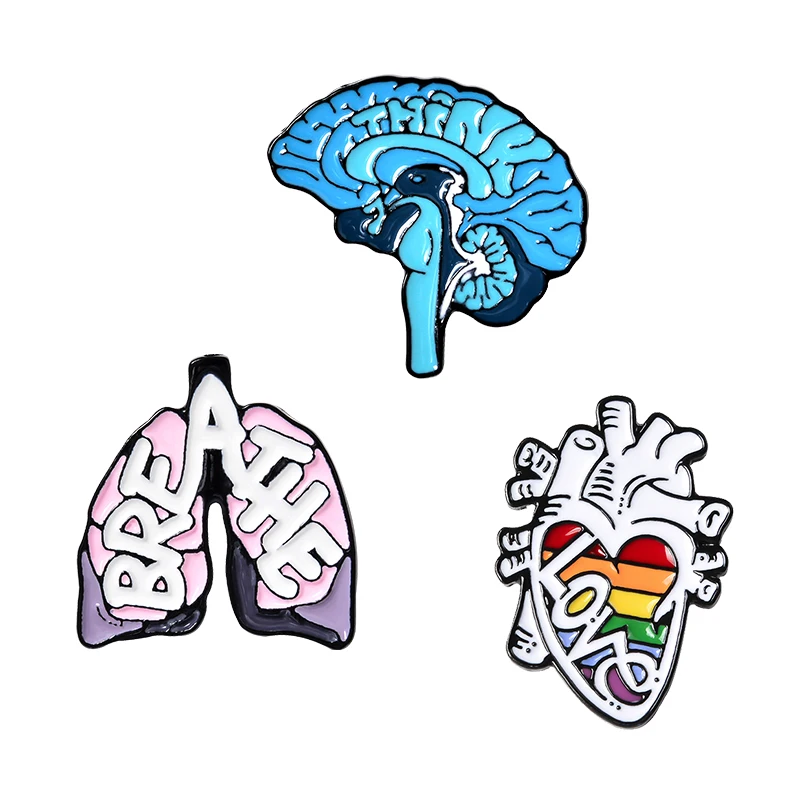 

QIHE Love Heart Brain Lung Brooch Organ Enamel Lapel Pin Badge Cartoon Doctors Brooches Gift for Friends Jewelry Wholesale