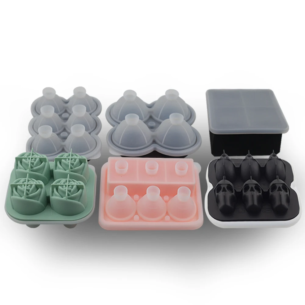 

JTOMEI Food Grade 3D Rose Silicone Ice Ball Tray with Lid Easy Release Large Round Shape Whiskey Silicone Ice Cube Tray, Custom color