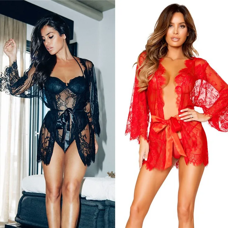 

Women's Lace Kimono Robe Sexy Babydoll Lingerie Erotic See Through Floral Mesh Lace Nightgown For Women, Multi colors